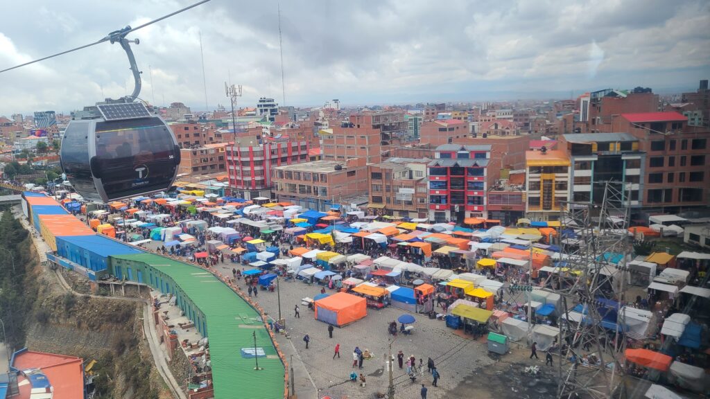 Sunday market in El Alto viewed from above on the cable car