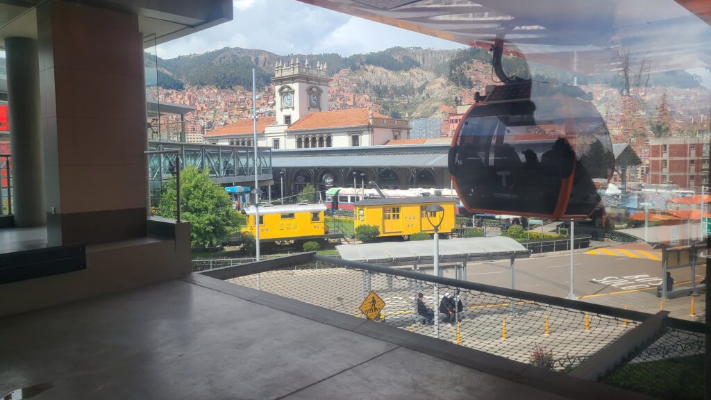 Central train station as viewed from the cable car station in La Paz, Bolivia