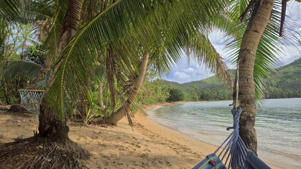 Relaxing on hammock at my budget accommodation in the Yasawa Islands