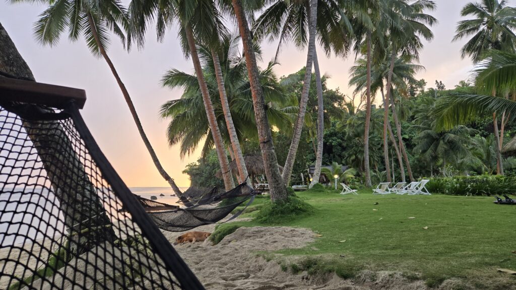 Watching sunset from the hammocks at Fiji Beachouse Resort